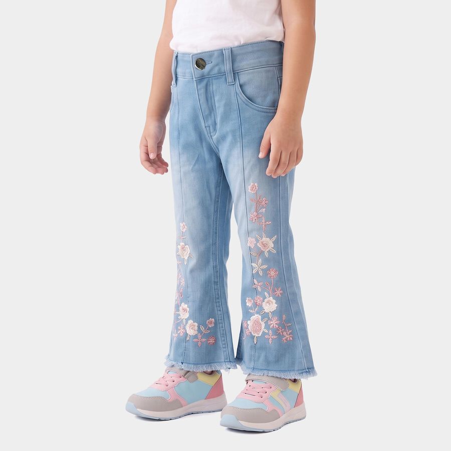 Girls Light Blue Flared Fit Embroidered Jeans, Light Blue, large