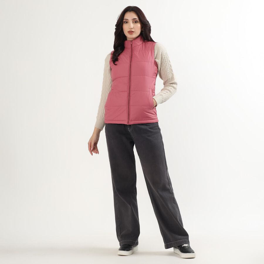 Women's Dusty Rose High Neck Casual Sleeveless Jacket, Purple, large image number null