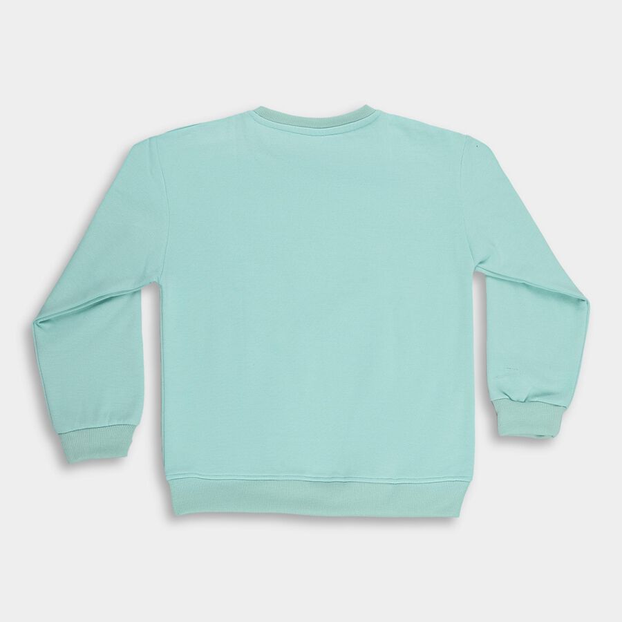 Girls Light Mint Green Crew Neck Casual Sweatshirt, Light Green, large image number null