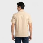 Men's Beige Cotton Camp Collar Casual Shirt, Beige, small