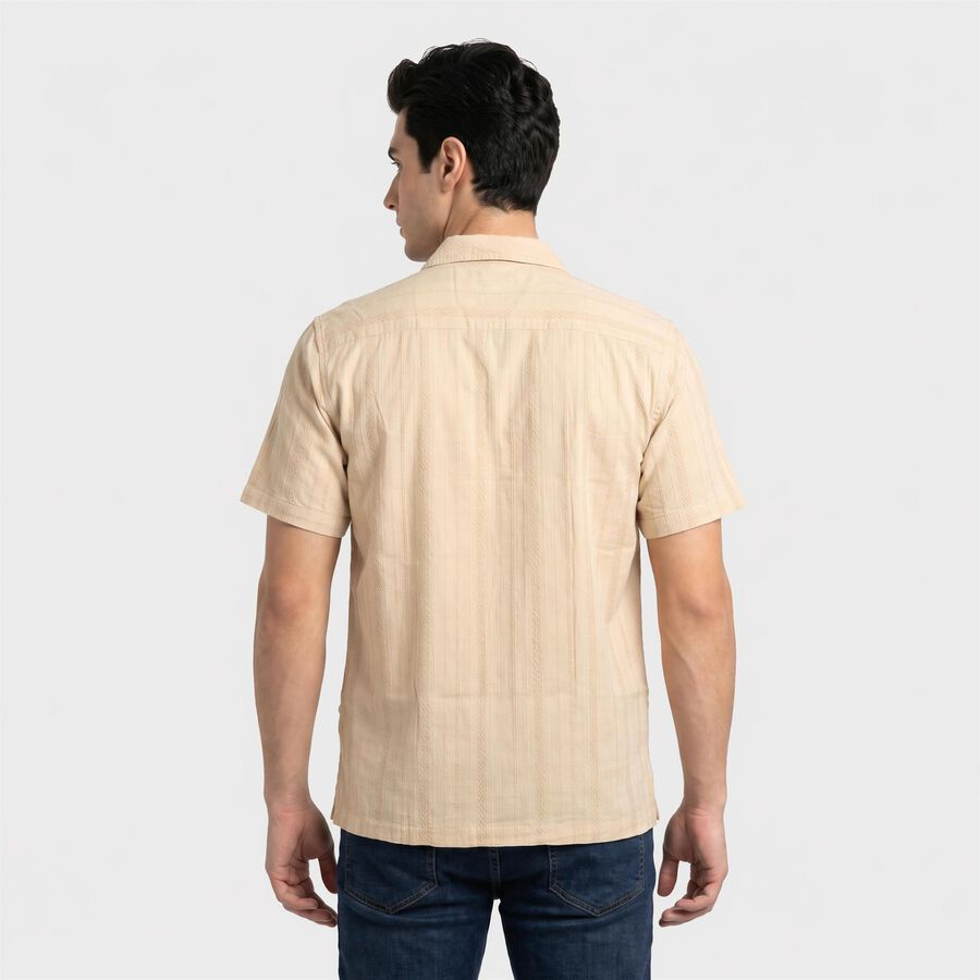 Men's Beige Cotton Camp Collar Casual Shirt, Beige, large