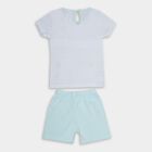 Infants' Light Pastel Blue Cotton Round Neck Casual T-Shirt and Shorts Set, Aqua, small image number null