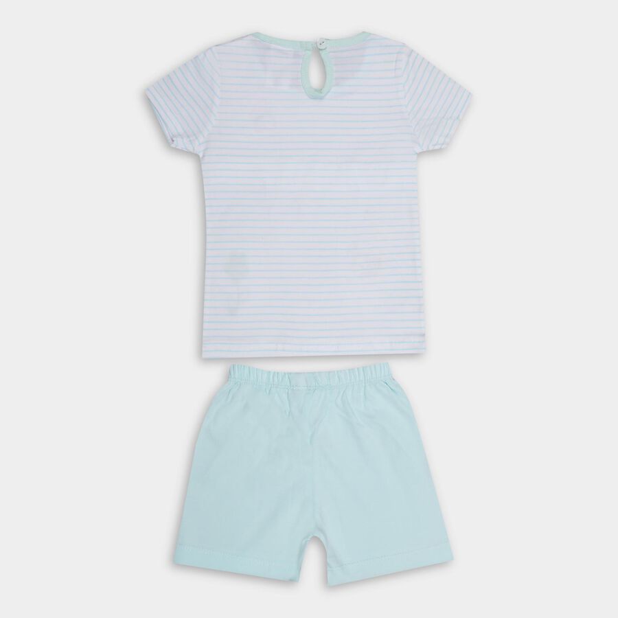 Infants' Light Pastel Blue Cotton Round Neck Casual T-Shirt and Shorts Set, Aqua, large image number null