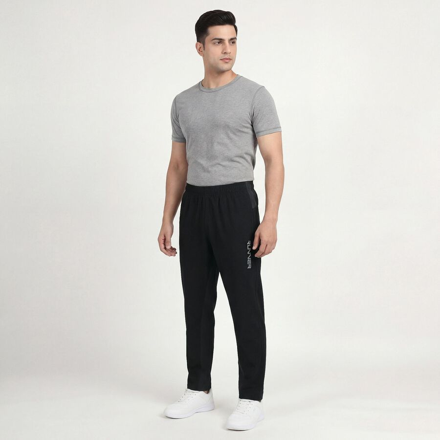 Men's Black Slim Fit Side-Striped Track Pants, काला, large