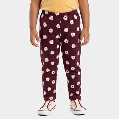 Girls' Wine Straight Fit Floral Printed Cotton Blend Pyjama