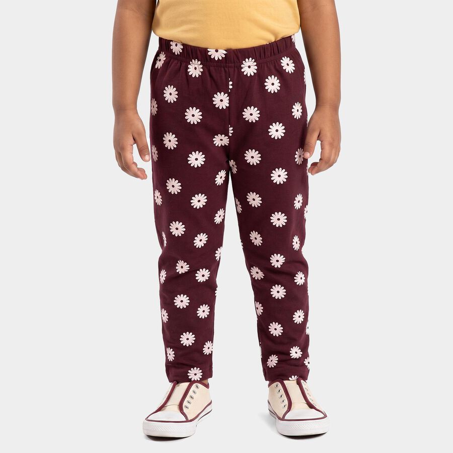 Girls' Wine Straight Fit Floral Printed Cotton Blend Pyjama, Wine, large