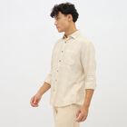 Men's Beige Cotton Classic Casual Shirt, Off White, small