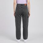 Women's Charcoal Straight Fit Cargo Jeans, Dark Grey, small