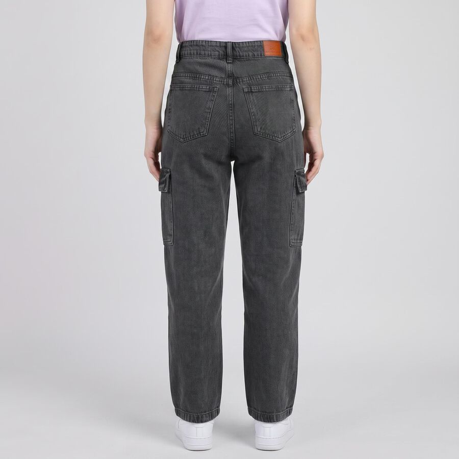 Women's Charcoal Straight Fit Cargo Jeans, Dark Grey, large