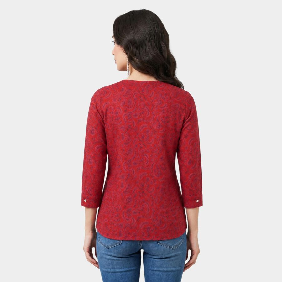 Women's Maroon Notch Neck Printed Kurti, Maroon, large