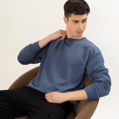Men's Dusty Steel Blue Crew Neck Casual Sweatshirt