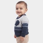 Infants' Navy Blue Crew Neck Knitted Pullover, मध्यम नीला, small