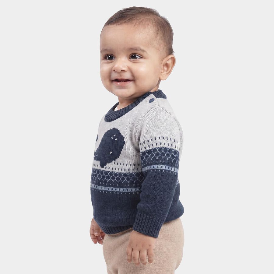 Infants' Navy Blue Crew Neck Knitted Pullover, मध्यम नीला, large