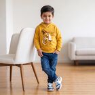 Boys Yellow Hoodie Neck Graphic Print Sweatshirt, Yellow, small