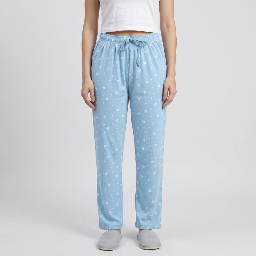 Women's Light Blue Straight Fit Floral Cotton Blend Pyjama, Light Blue, large