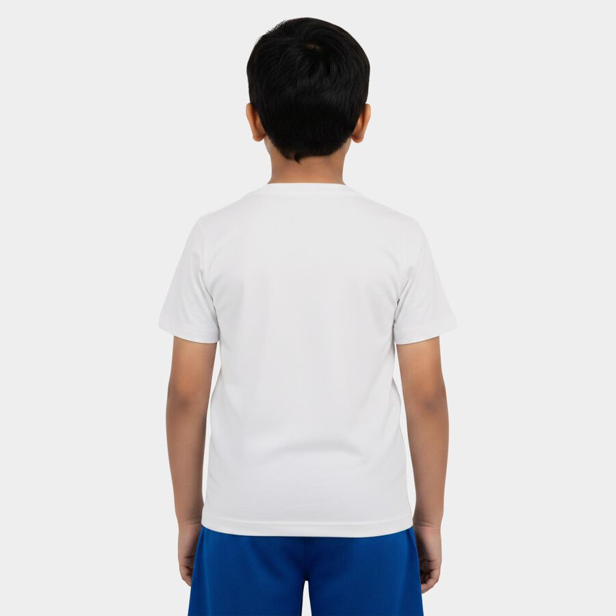Boys White Cotton Round Neck Casual Boys T-Shirt, सफ़ेद, large