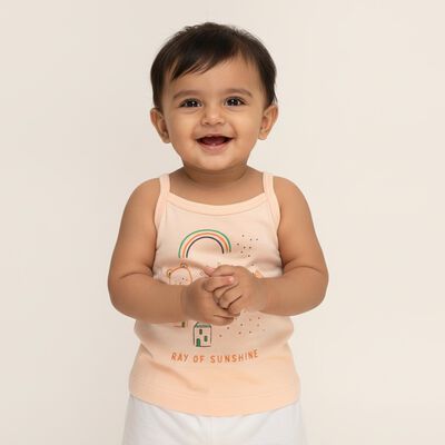 Infants' Soft Peach Cotton Round Neck Casual Vest
