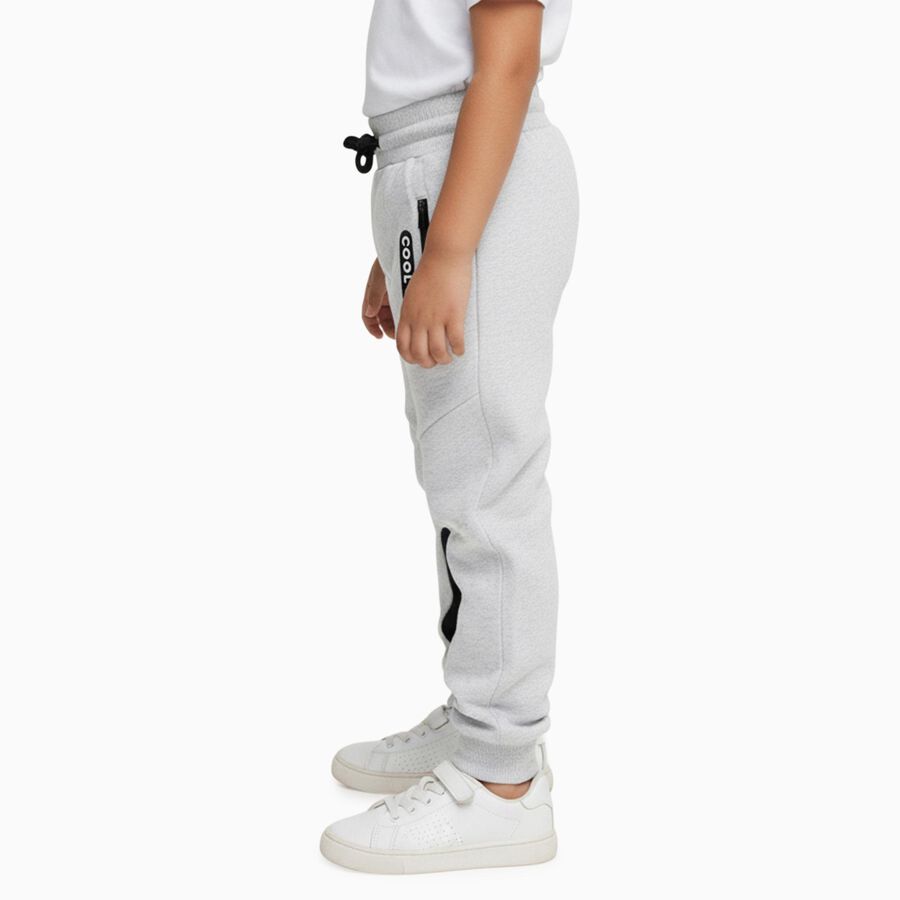 Boys' Light Grey Cotton Blend Jogger Pyjama with Black Knee Patches, एक्रू मिश्रित, large
