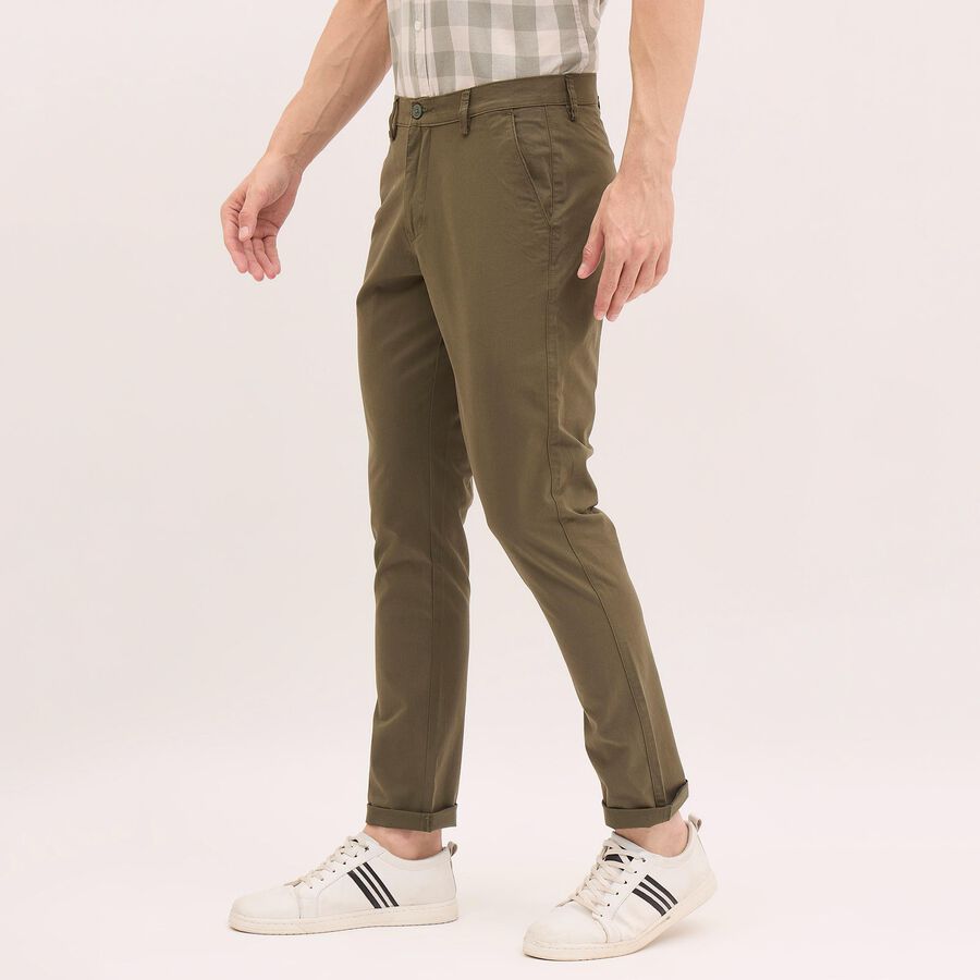 Men's 100% Cotton Cross Pocket Slim Fit Casual Trousers, Olive, large image number null