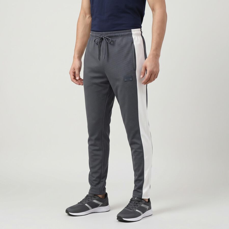 Men's Grey Tapered Fit Side-Striped Track Pants, Dark Grey, large