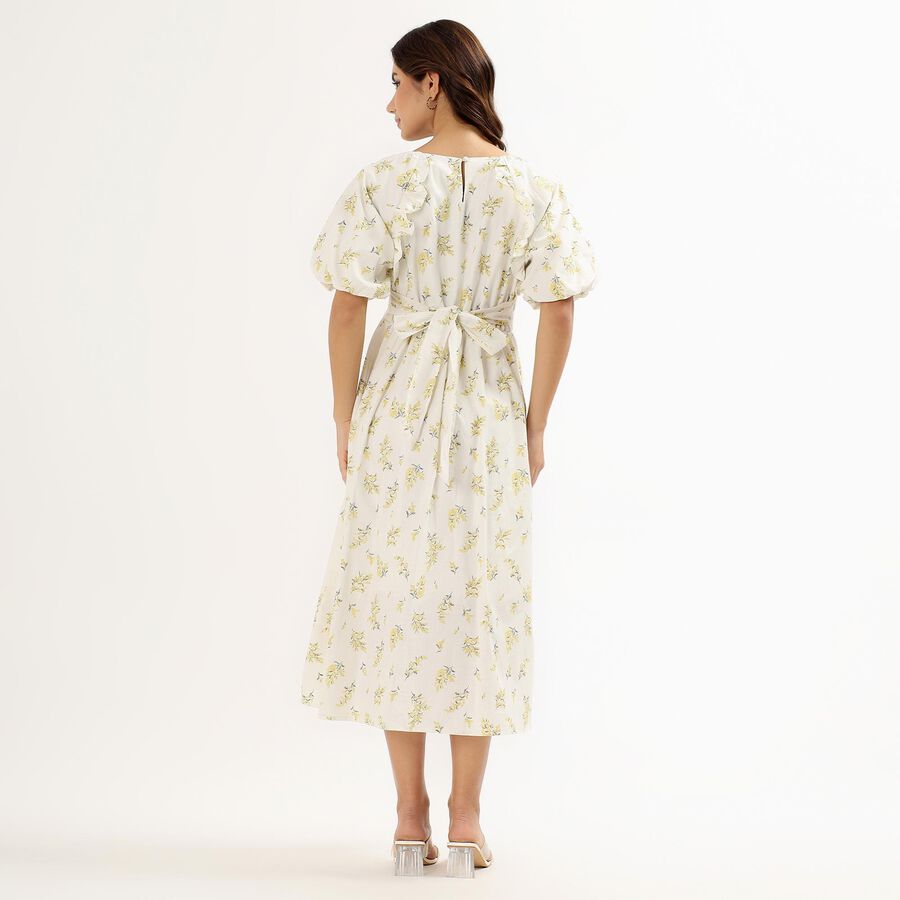 Women's Soft Ivory White Cotton Round Neck Bohemian Dress, Off White, large image number null