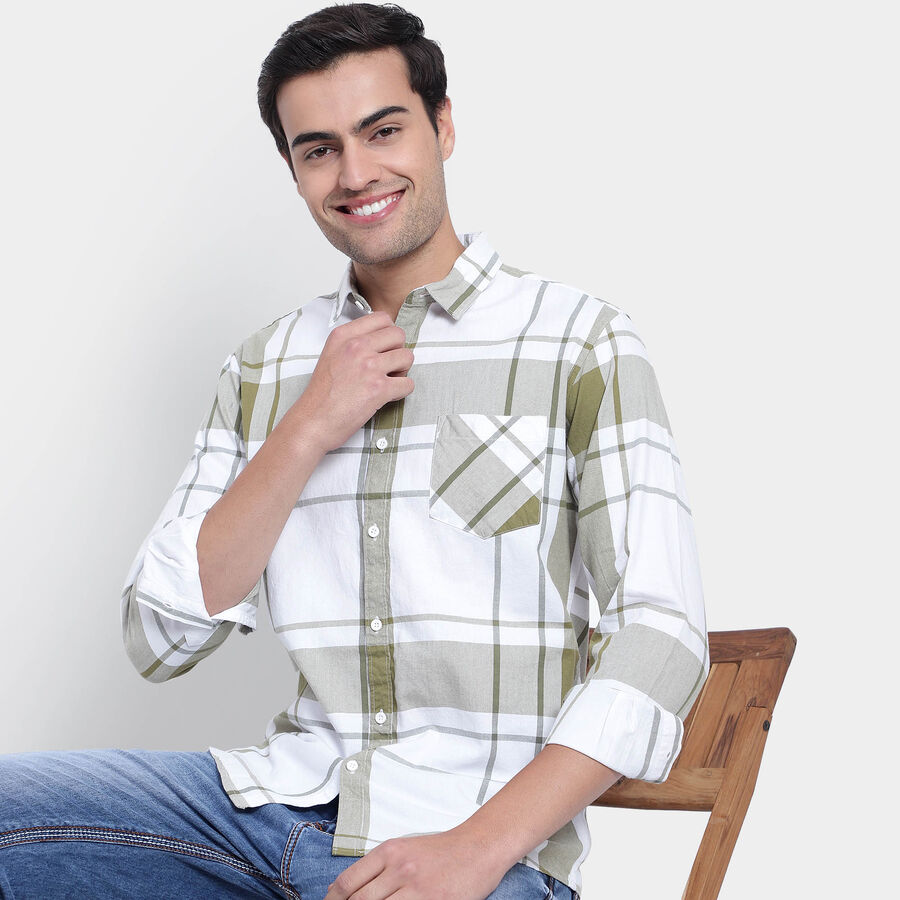 Cotton Checks Casual Shirt, Light Green, large image number null