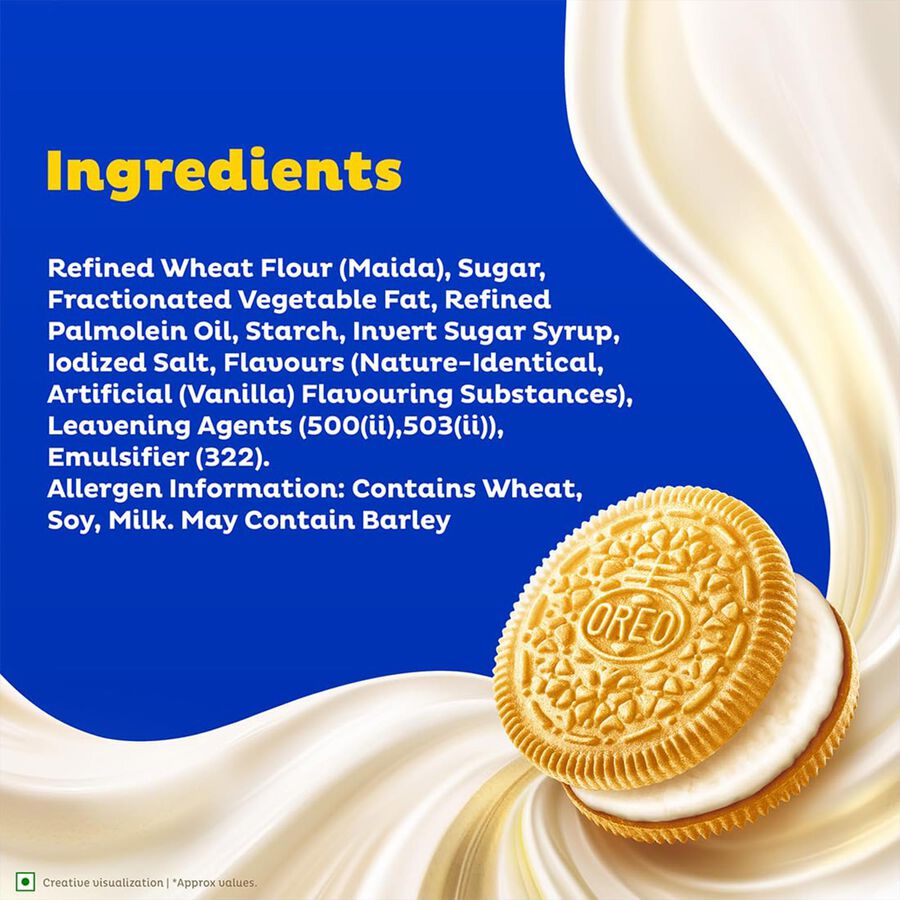 Oreo Golden Vanilla Flavoured Cookie & Creme Sandwich Biscuit, , large