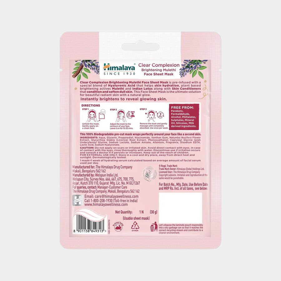 Clear Complexion Brightening Mulethi Face Sheet Mask, , large image number null