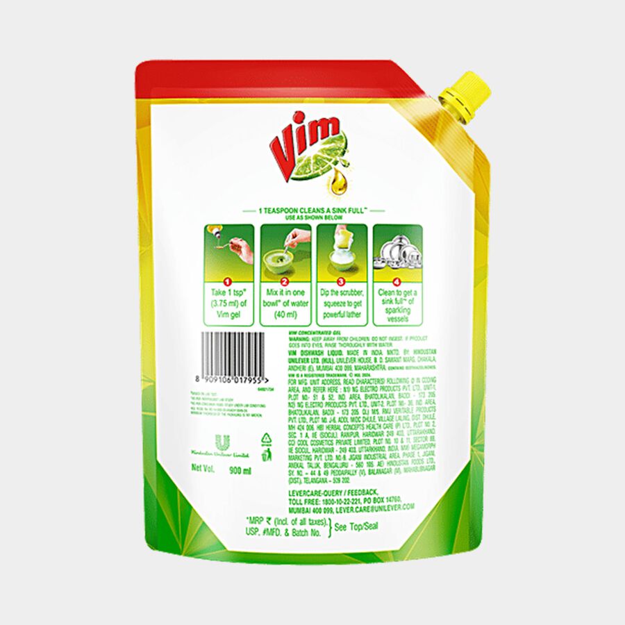 Dishwash Liquid Gel Lemon Pouch, 900 ml, large