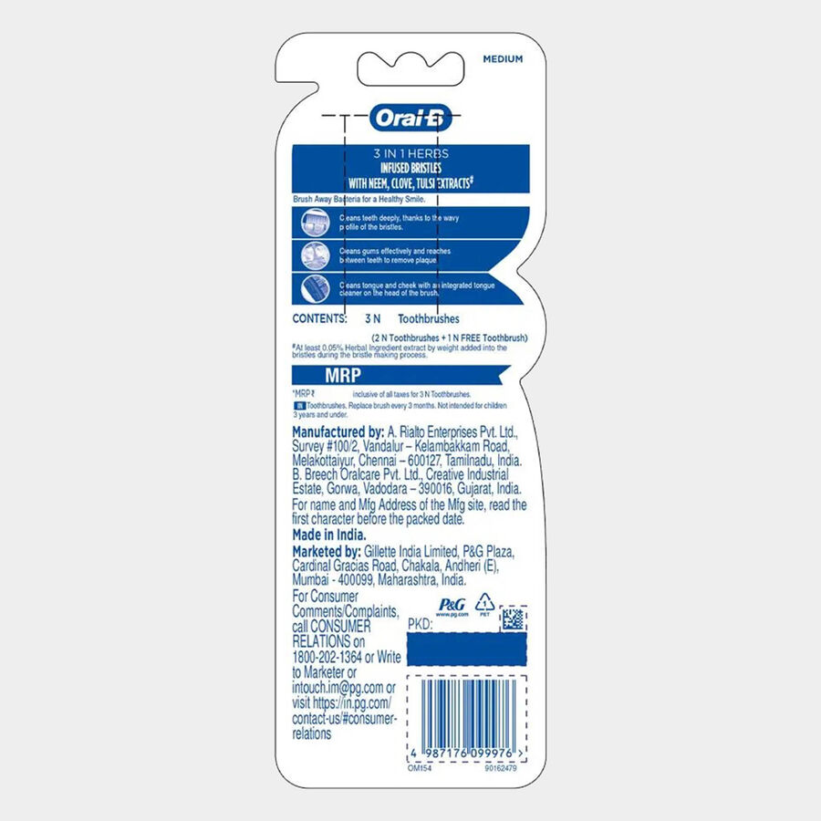 3 In 1 Toothbrush With Neem Extracts, , large image number null