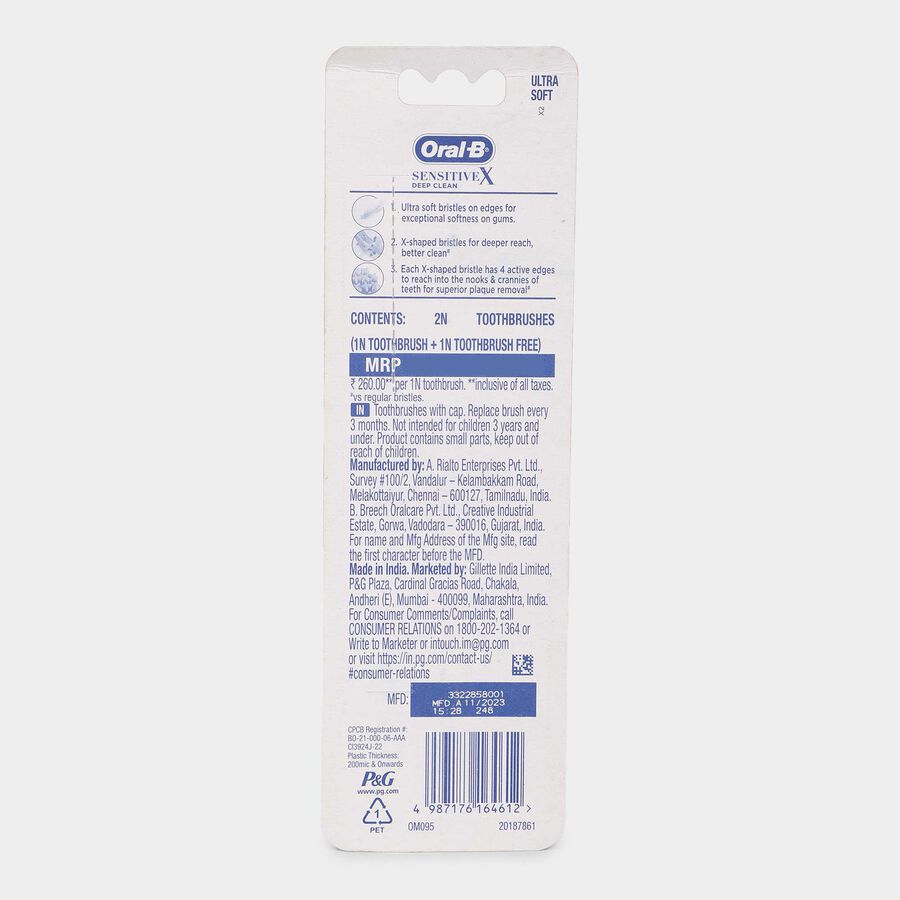 Sensitive X Deep Clean Ultra Soft Toothbrush With X Filament Technology, , large image number null