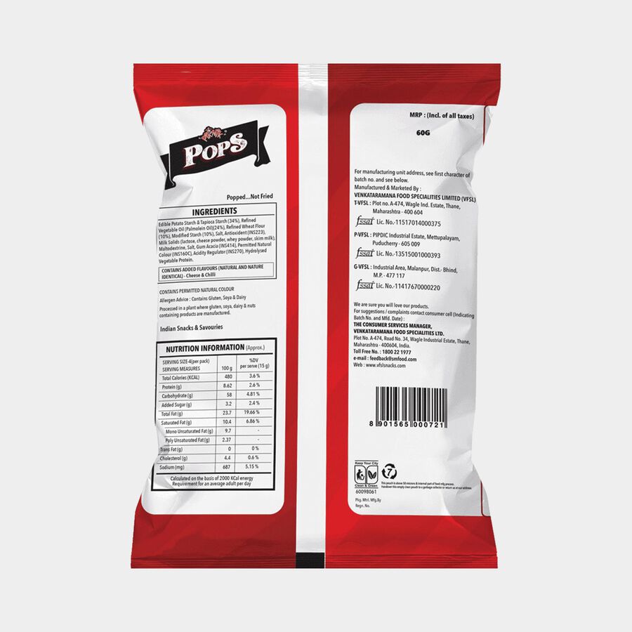 Pops Cheese & Chilli Namkeen, 60 g, large image number null