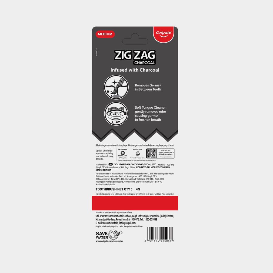 Soft Zig Zag Charcoal Tooth Brush, , large