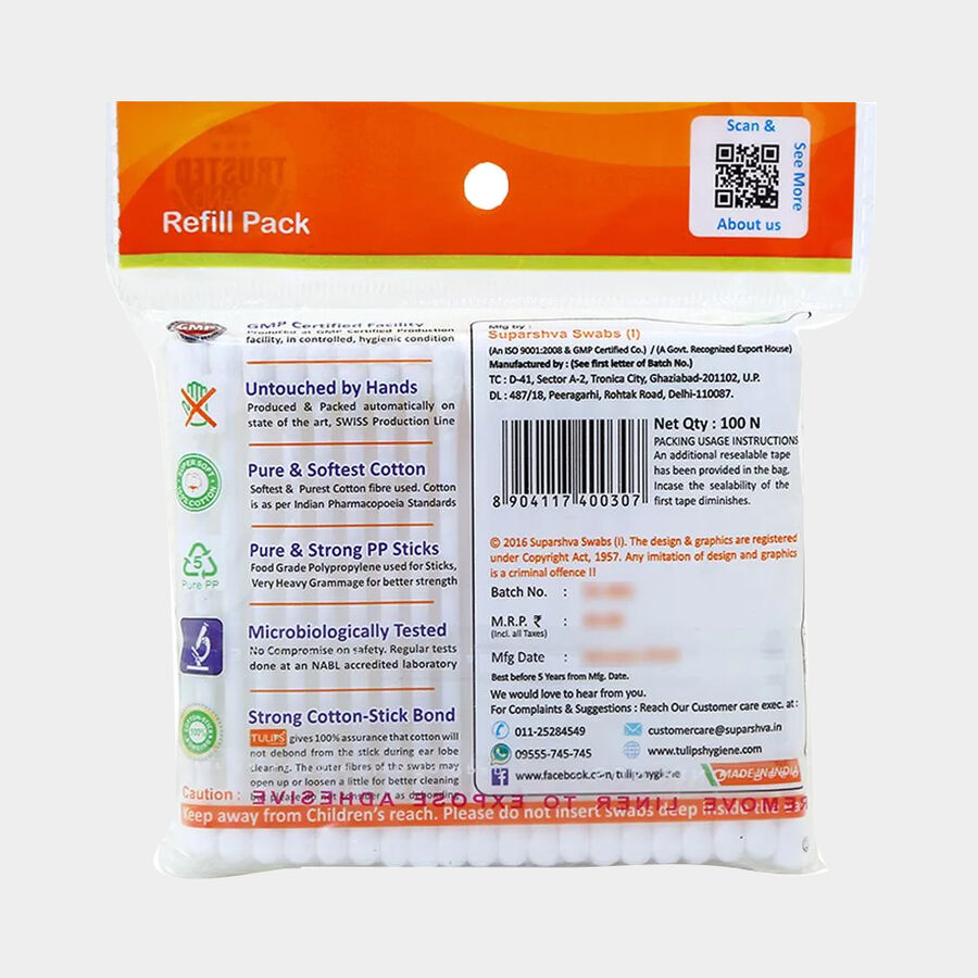 Tulips Cotton Buds Zip Pouch 100 Pcs., , large image number null