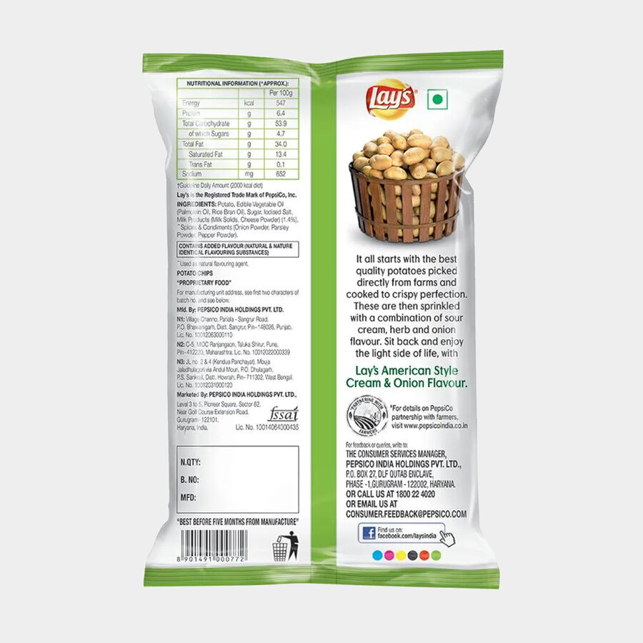 American Style Cream & Onion Chips, , large image number null