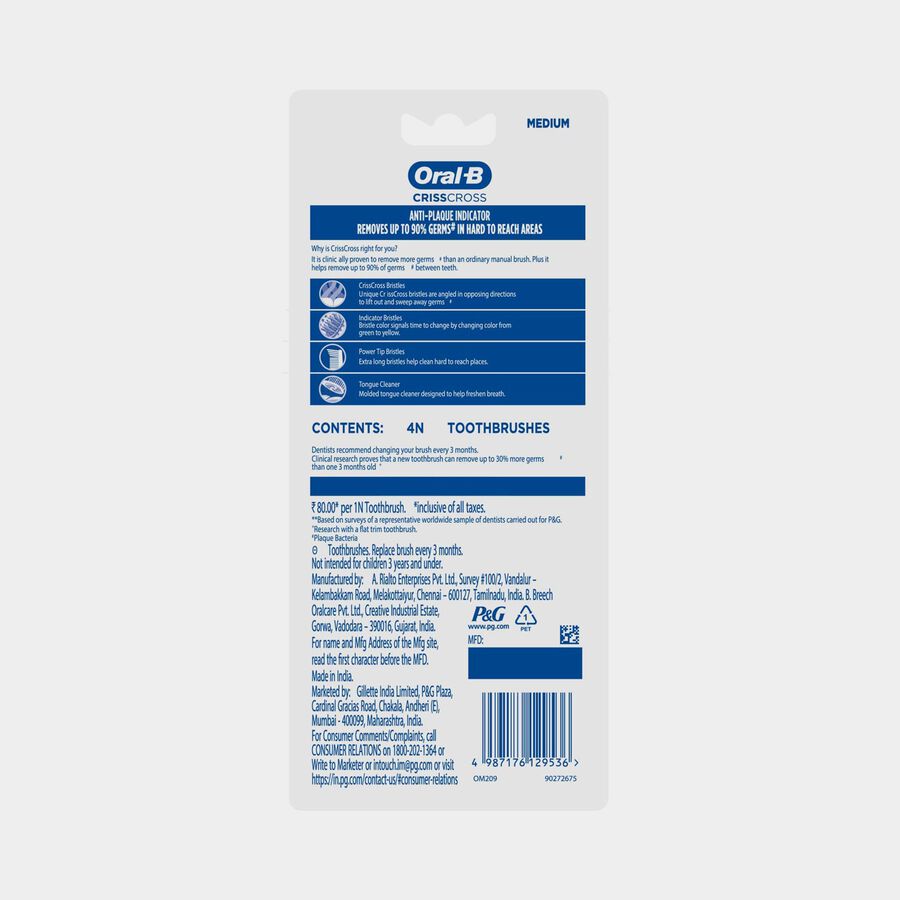 Crisscross Deep Clean Soft Bristle Manual Toothbrush, Pack of 4, large