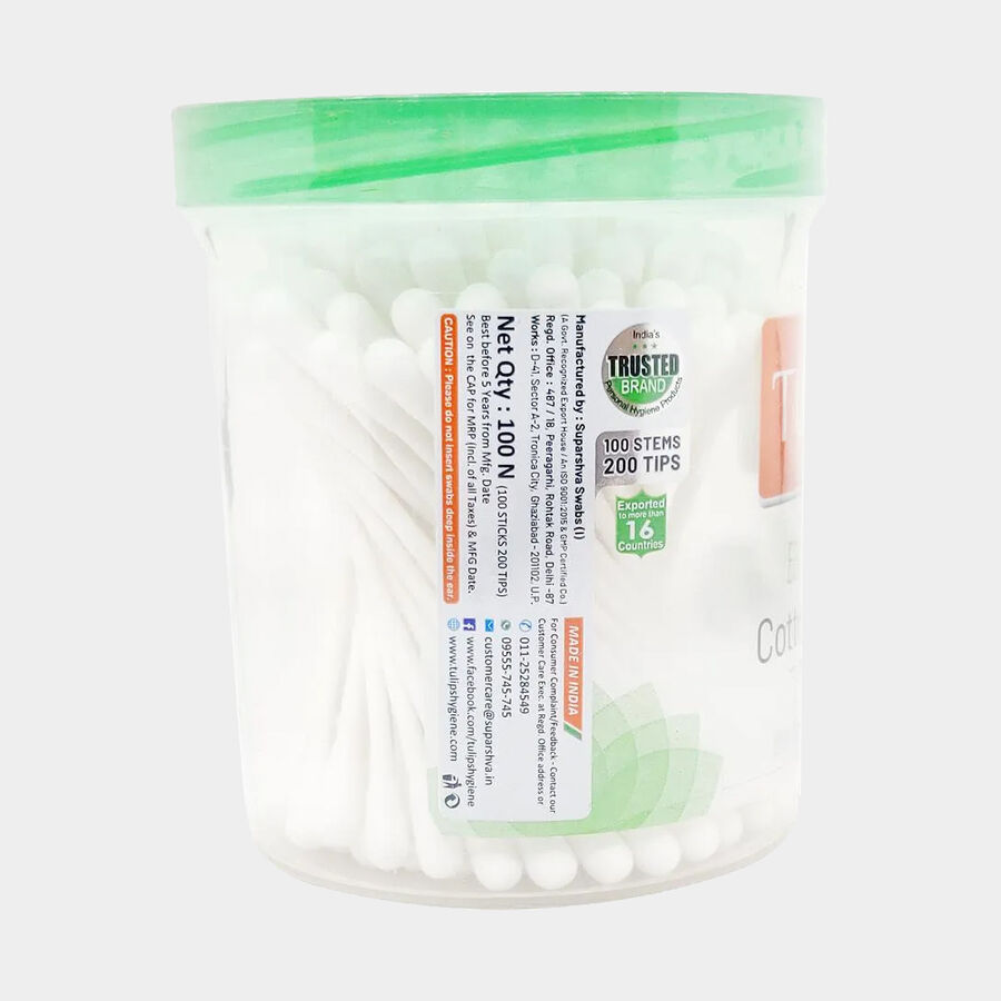 Tulips Cotton Buds Screw Jar 100 Pcs., 100 Earbuds, large image number null