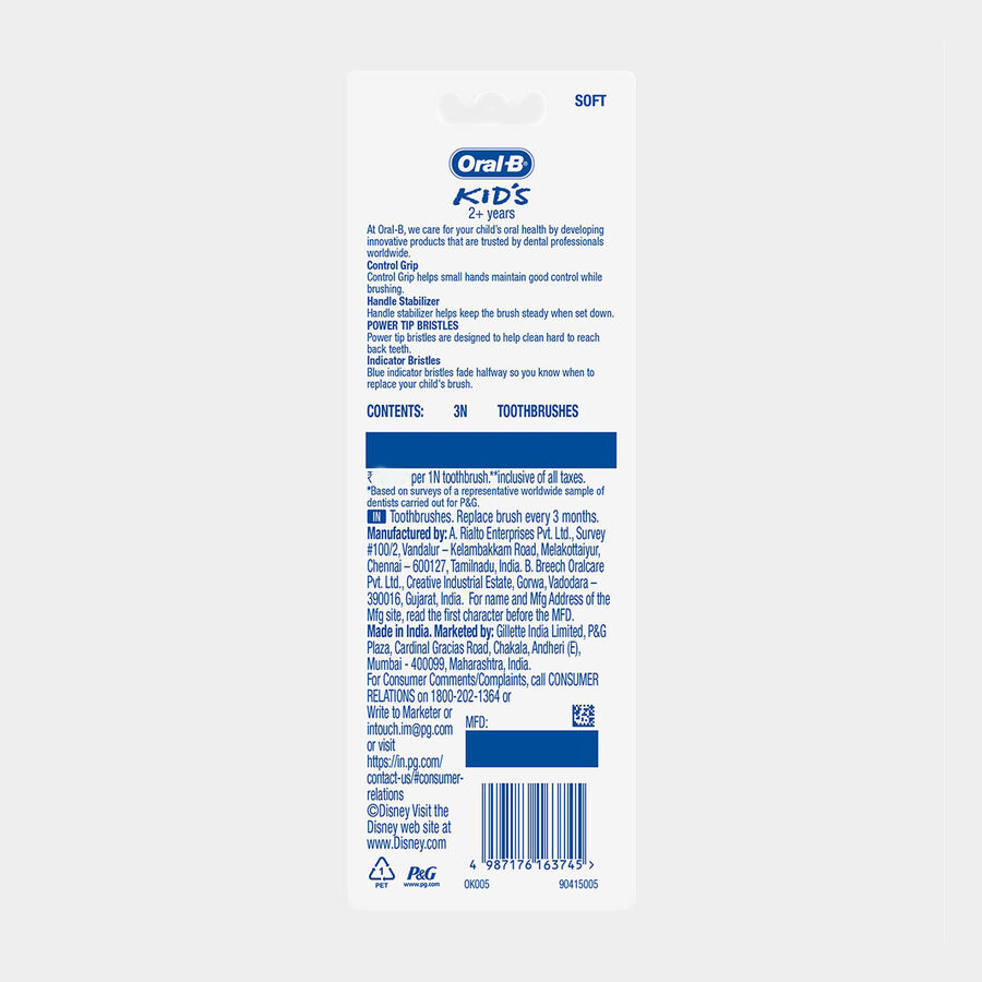 Oral-B Kids Toothbrush With Mickey Characters - Soft Bristles, Easy To Handle, 2+ Years, , large image number null