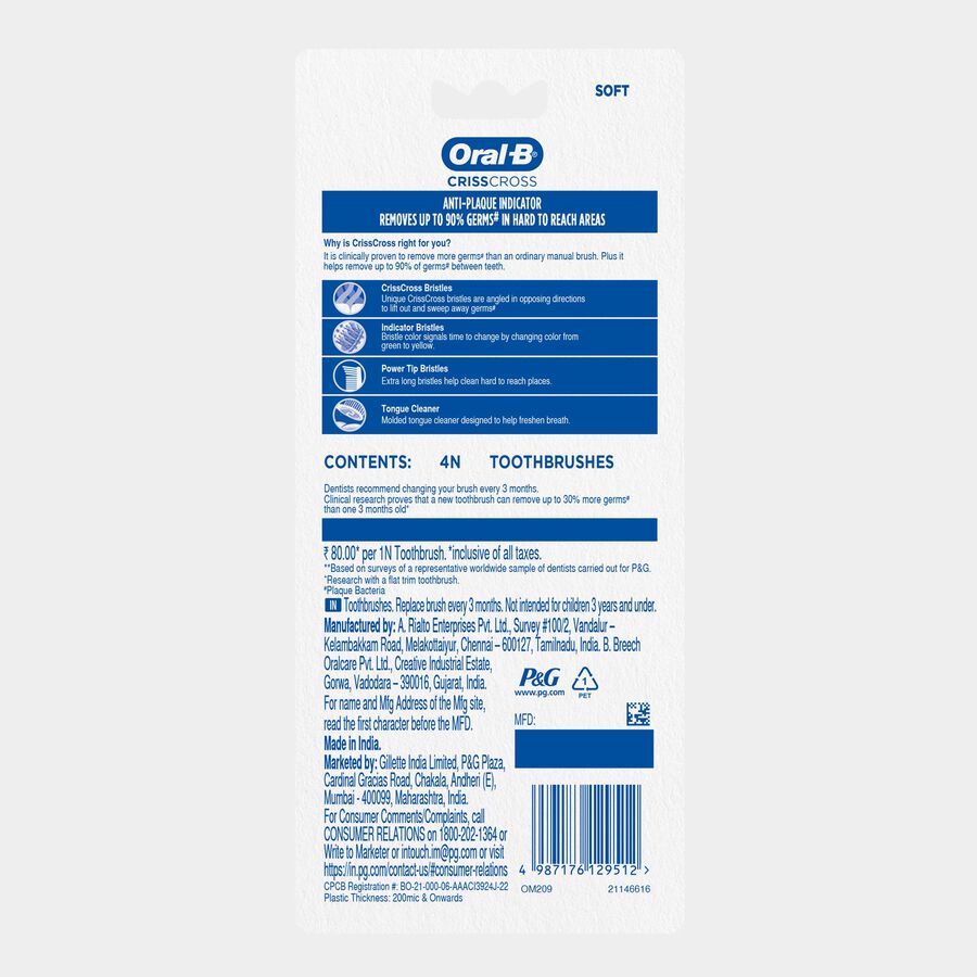 Criss Cross Deep Clean Soft Bristles Toothbrush, , large