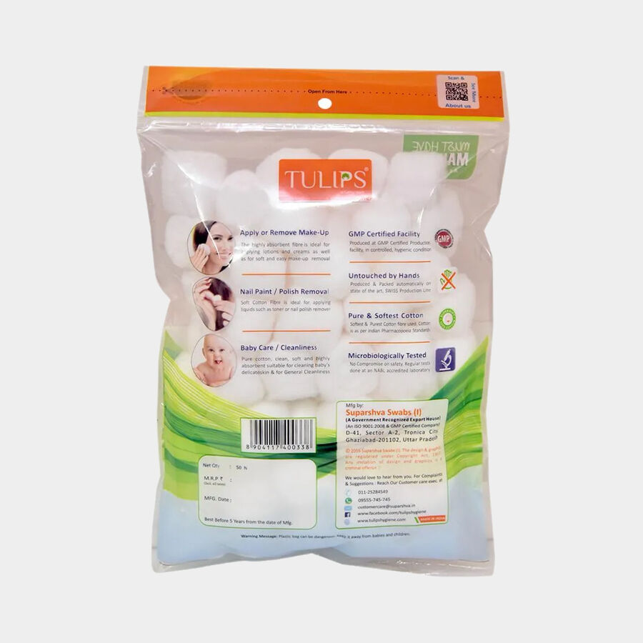 Tulips White Cotton Balls 50 Pcs., , large image number null