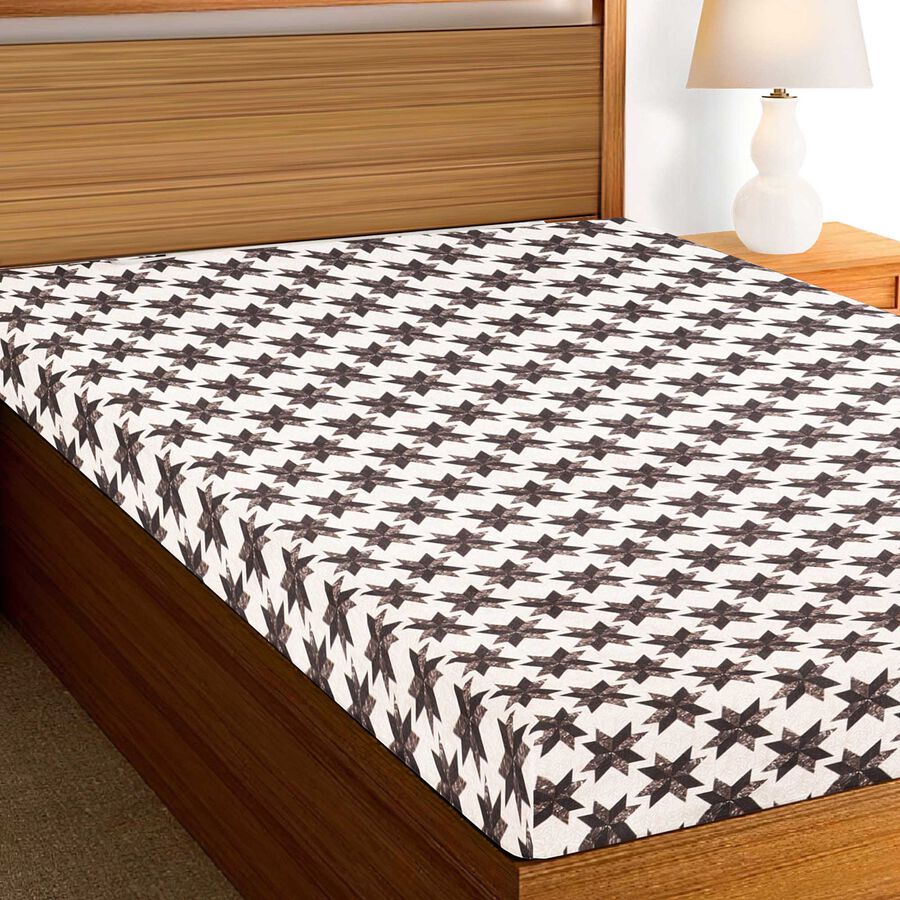 Black and White Geometric Printed Single Bedsheet, , large