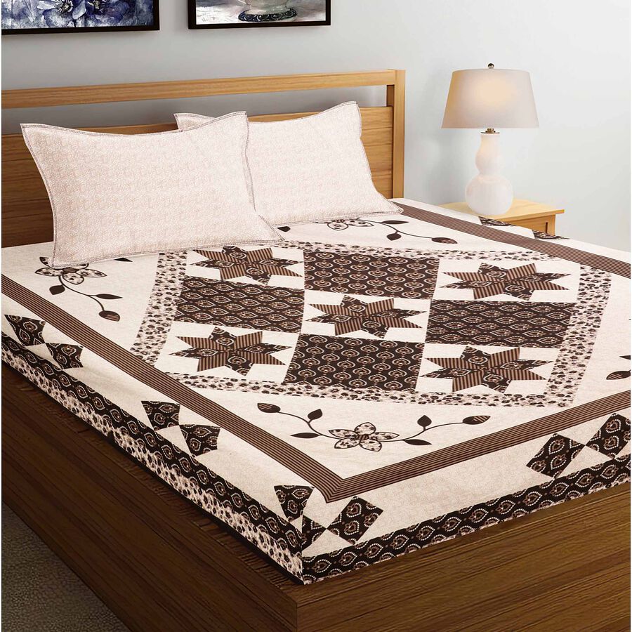 120 GSM Brown Microfiber Double Bedsheet With Pillow Cover, , large image number null
