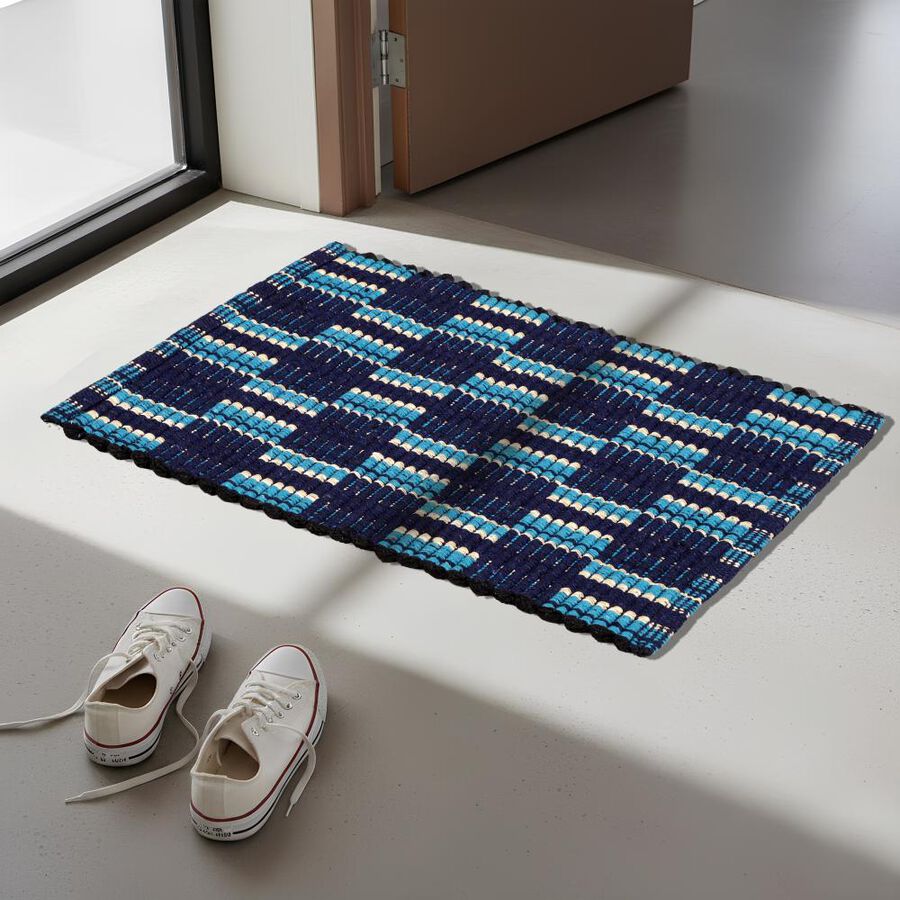 Blue Polyester Cotton Door Mat, , large
