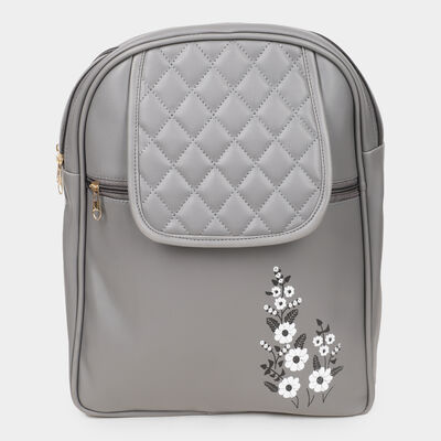 Women's Grey Polyurethane Backpack