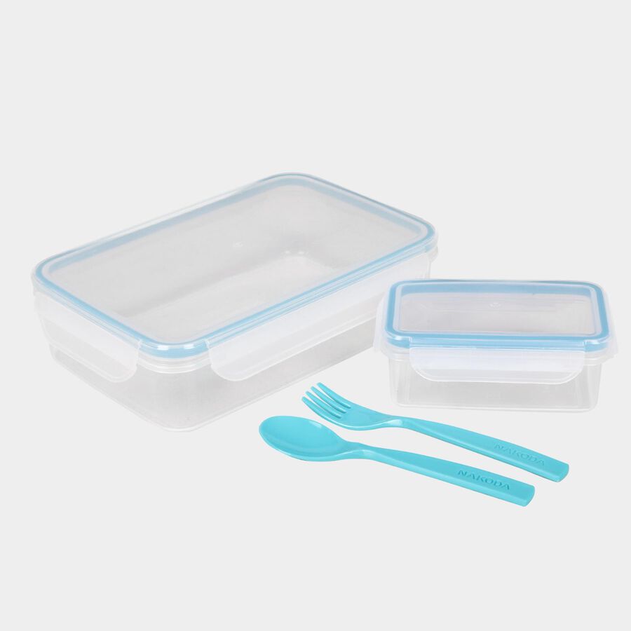 Plastic Lunch Box With Container, Spoon And Fork, , large image number null
