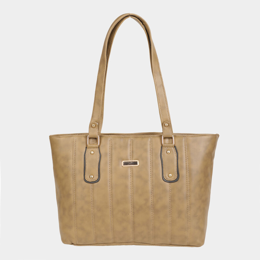 Women's Beige Polyurethane Tote Bag, , large