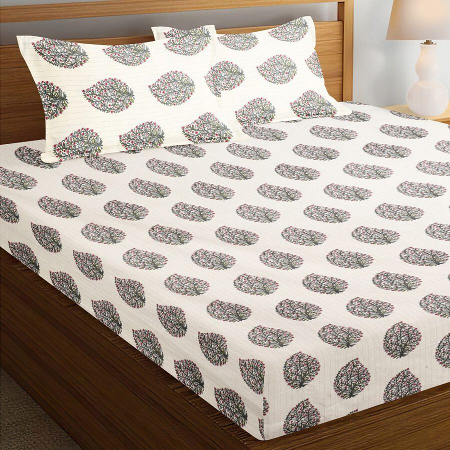 Pink Cotton Double Bedsheet with Pillow Cover, , large
