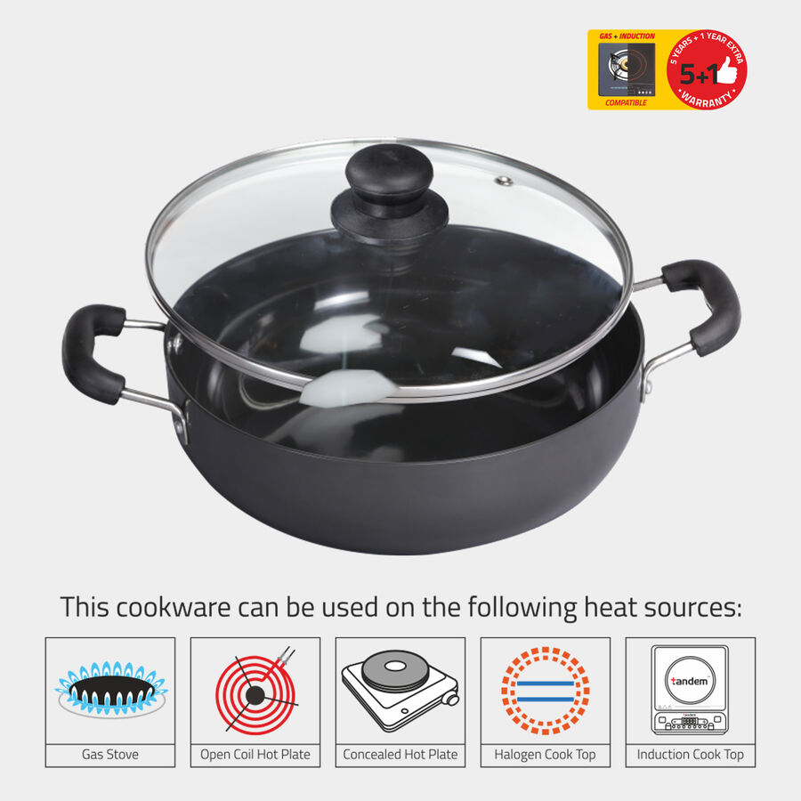 Hard Anodised Aluminium Kadhai, Induction Compatible, , large image number null
