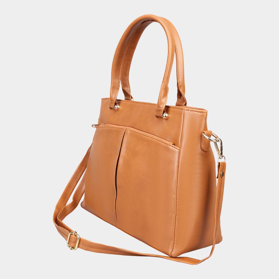 Women's Tan Polyurethane Tote Bag, , large image number null