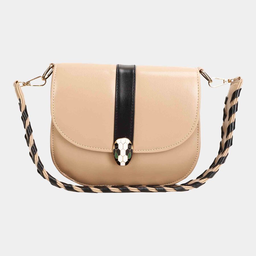 Women's Beige Polyurethane Handbag, , large image number null